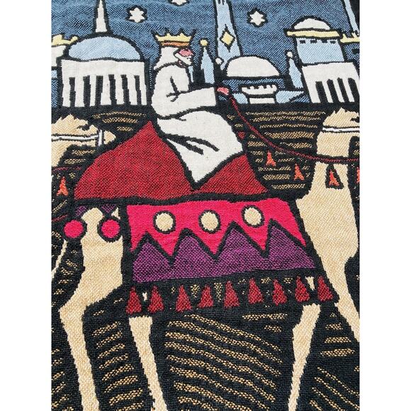 Woven Tapestry Throw Blanket Christmas Wise Men Child Born Bethlehem Reversible - Picture 4 of 16